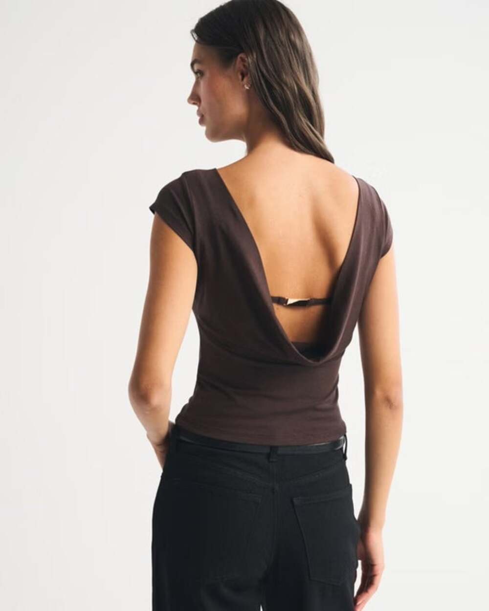 NWT Abercrombie & Fitch Bra Free Short Sleeve Cowl Back Hardware Top size L